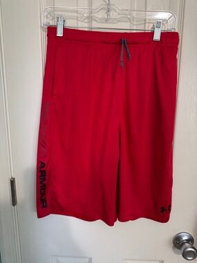 Under Armour Red Boys' Athletic Shorts with Black Logo